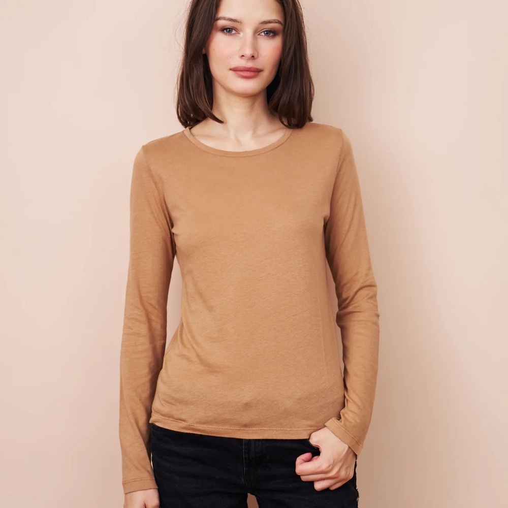 Majestic Cotton/Cashmere LS Tee in Tan - XS / S